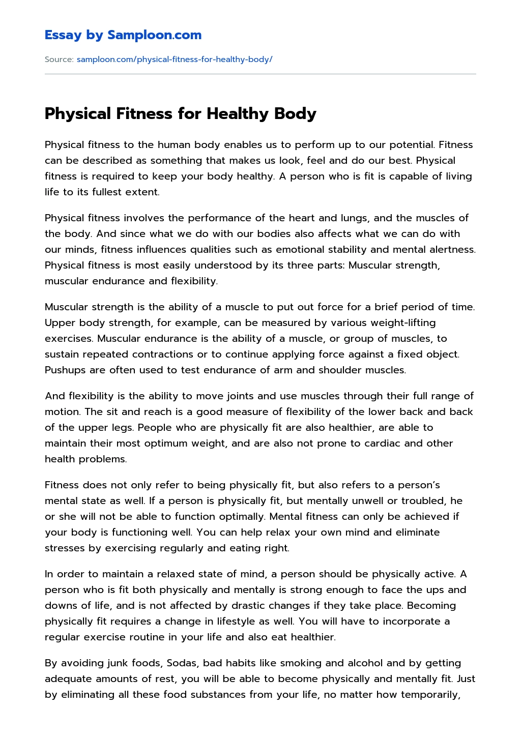 Physical Fitness for Healthy Body essay