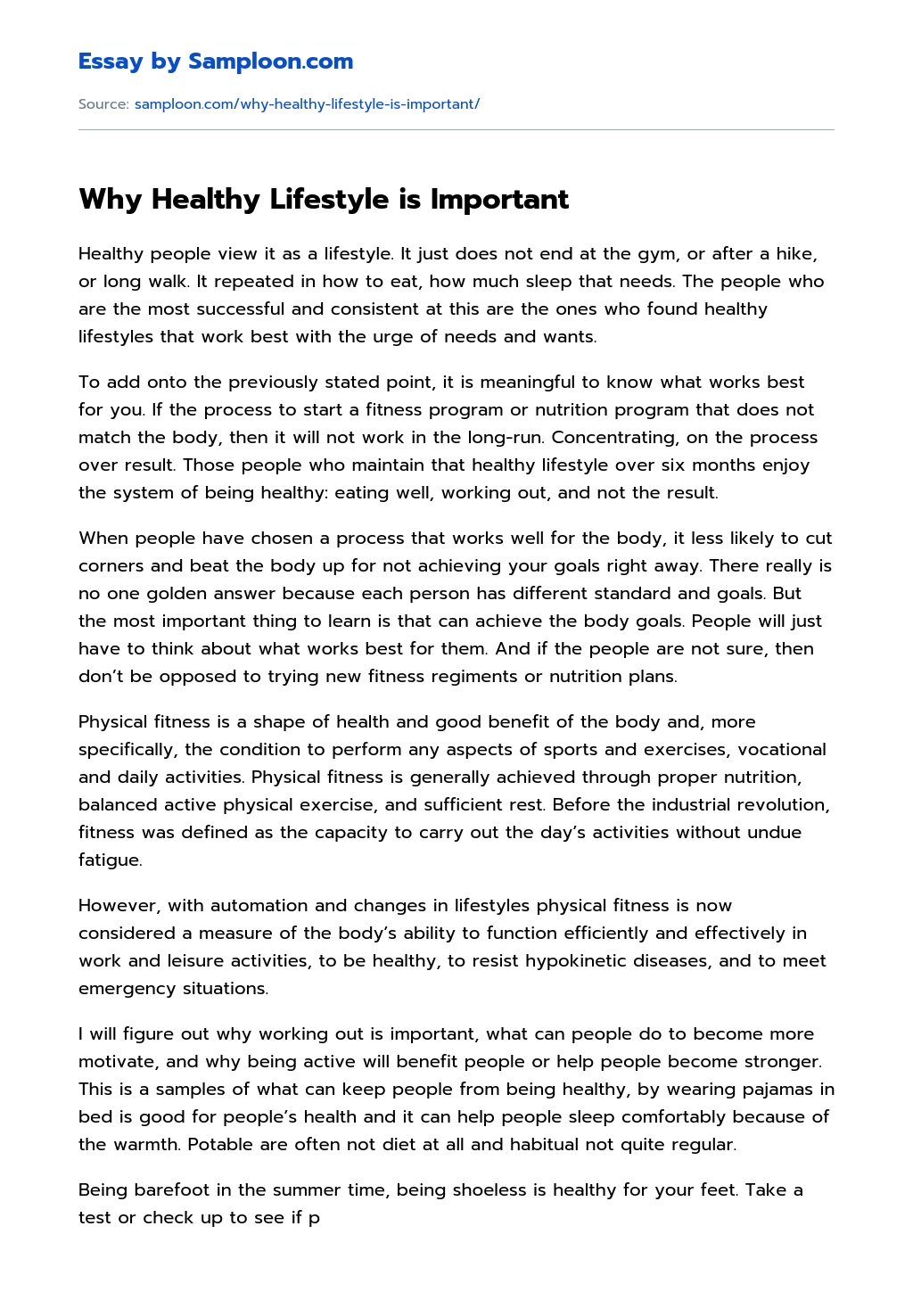 Why Healthy Lifestyle is Important essay