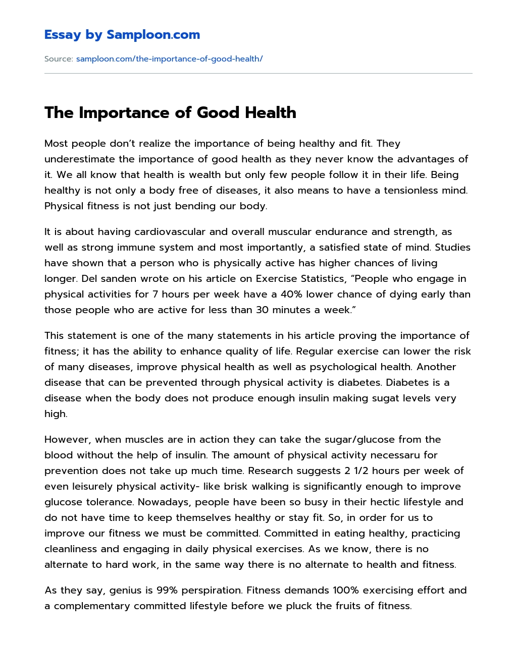 The Importance of Good Health essay