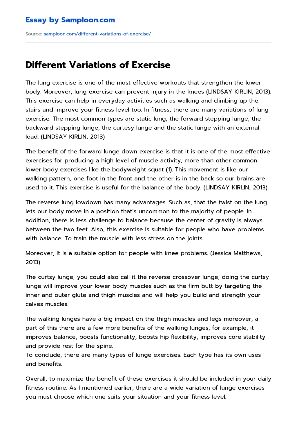 Different Variations of Exercise essay