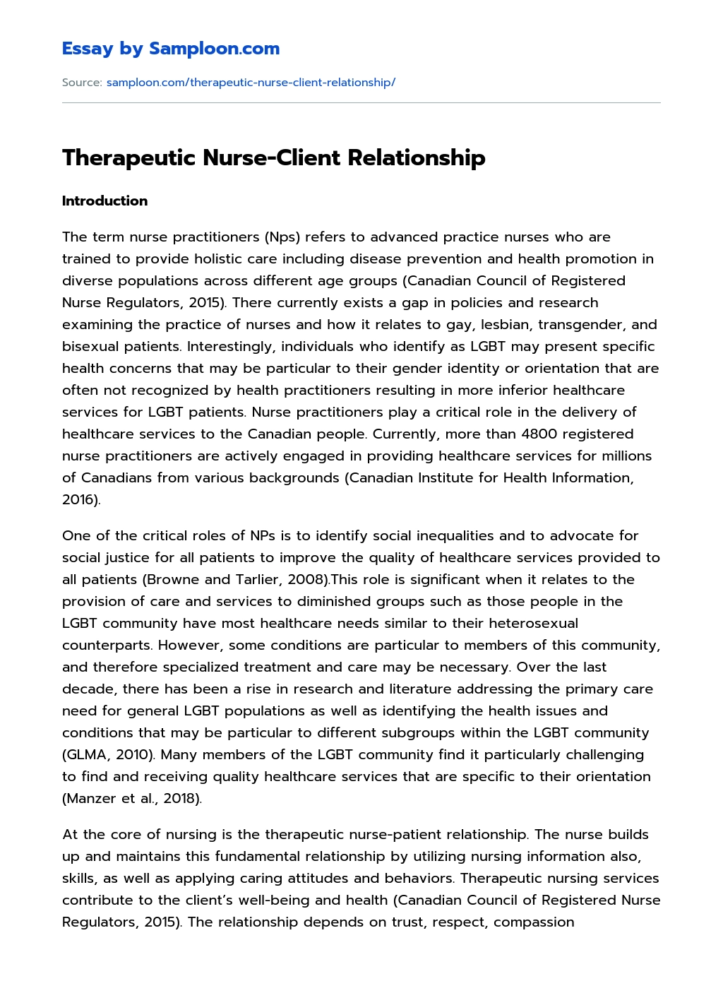Therapeutic Nurse-Client Relationship essay