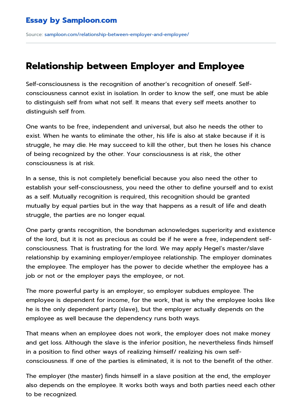 Relationship between Employer and Employee essay