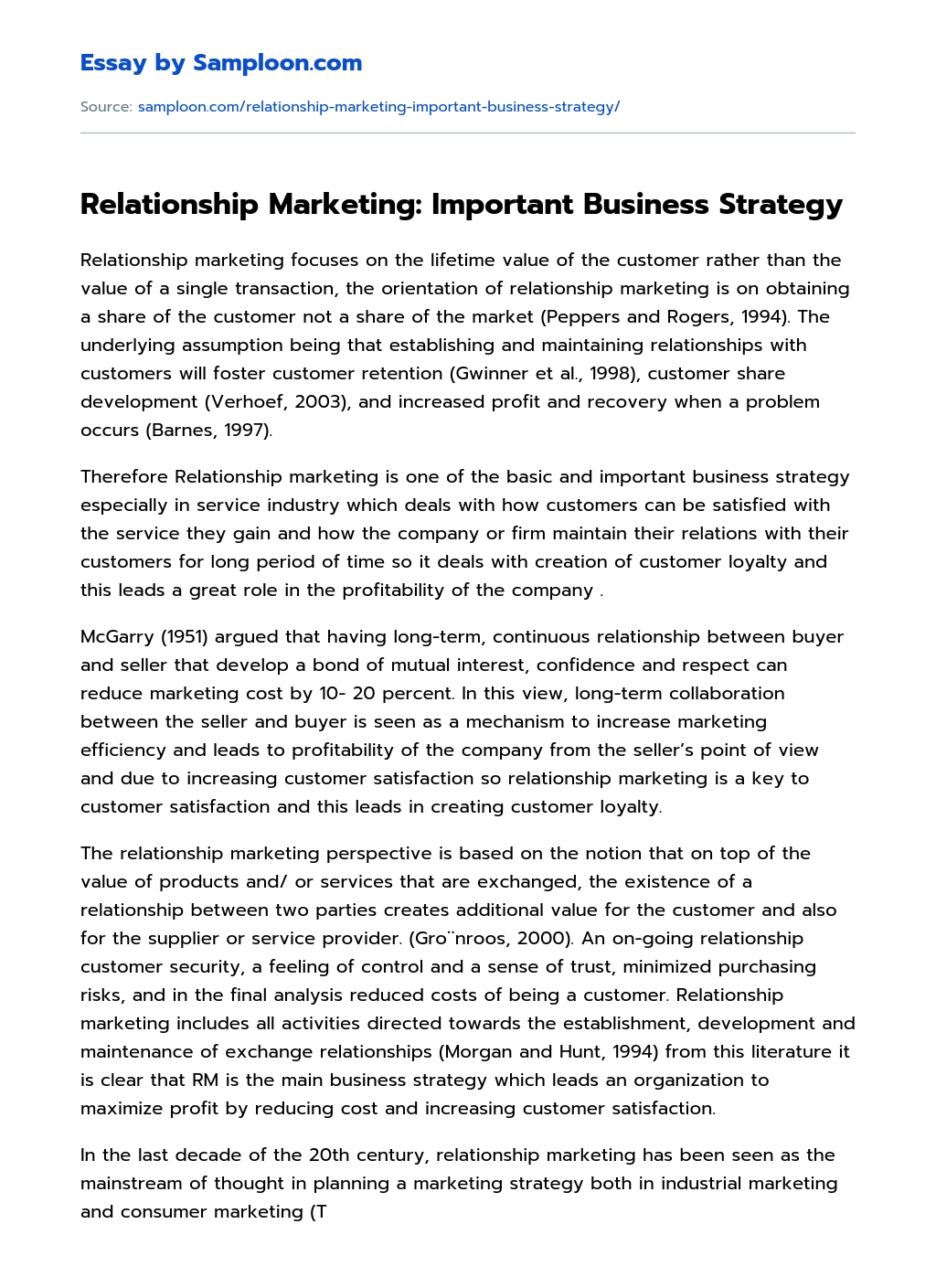 Relationship Marketing: Important Business Strategy essay