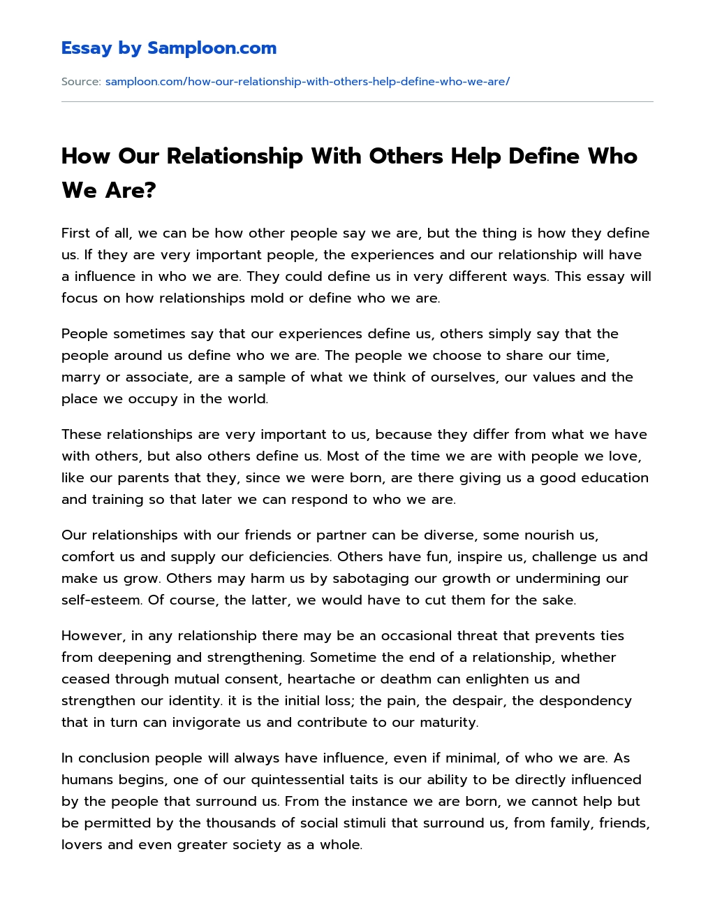 How Our Relationship With Others Help Define Who We Are? essay
