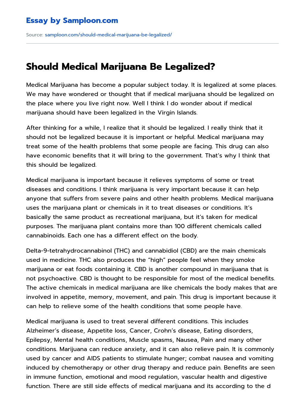 Should Medical Marijuana Be Legalized? essay