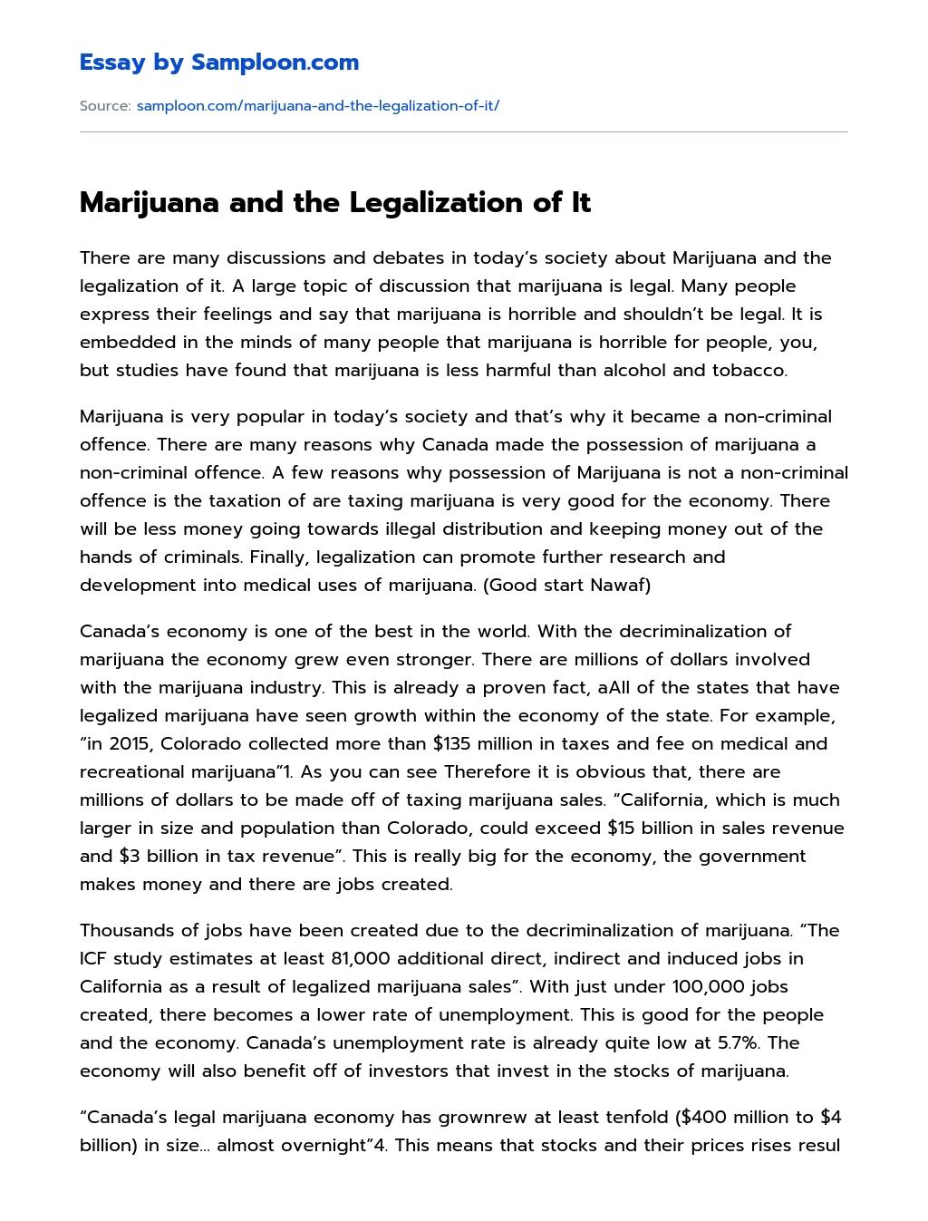 against legalization of drugs essay