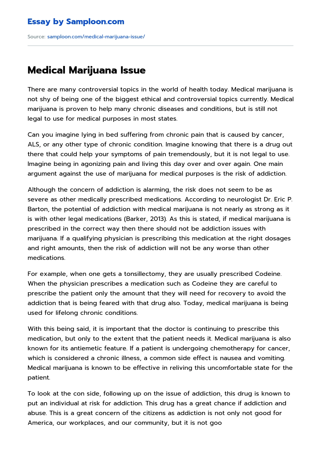 Medical Marijuana Issue essay