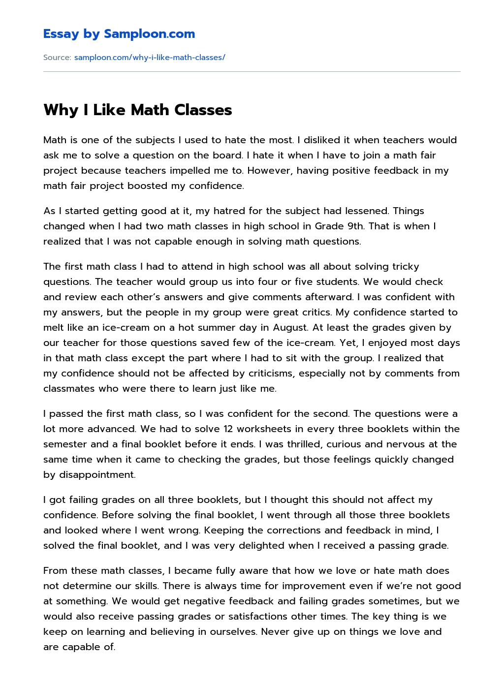 Why I Like Math Classes essay