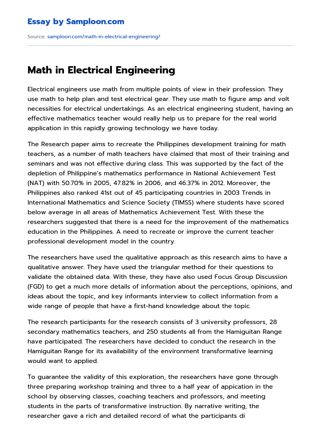 Math in Electrical Engineering Application essay