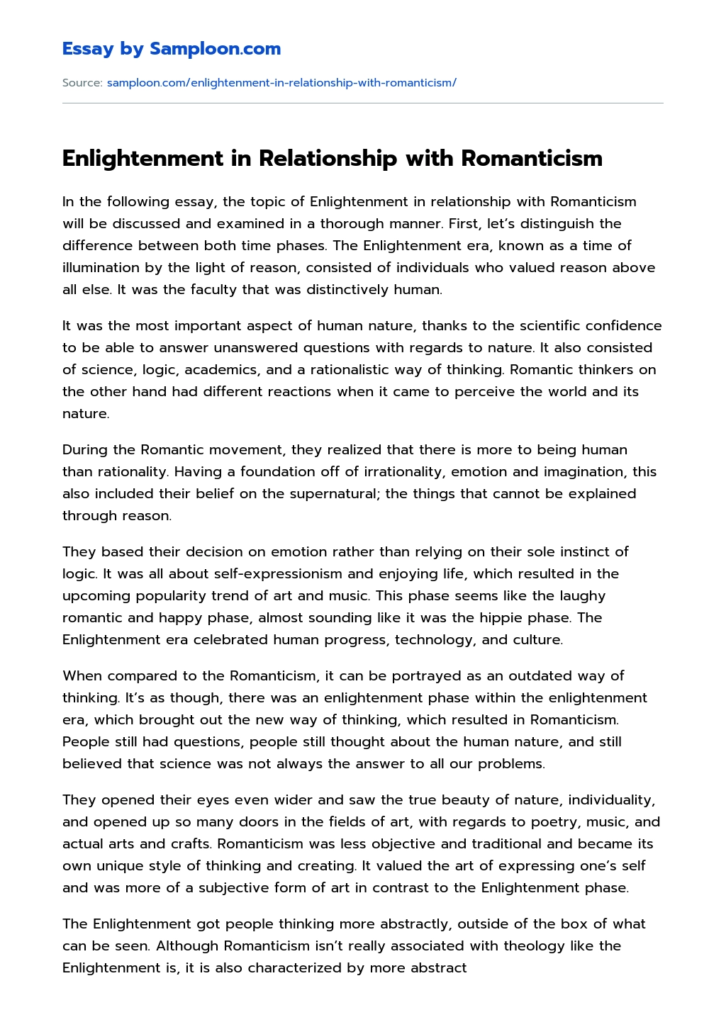 Enlightenment in Relationship with Romanticism essay