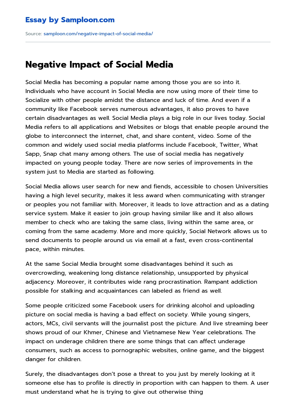negative effects of social media on society essay