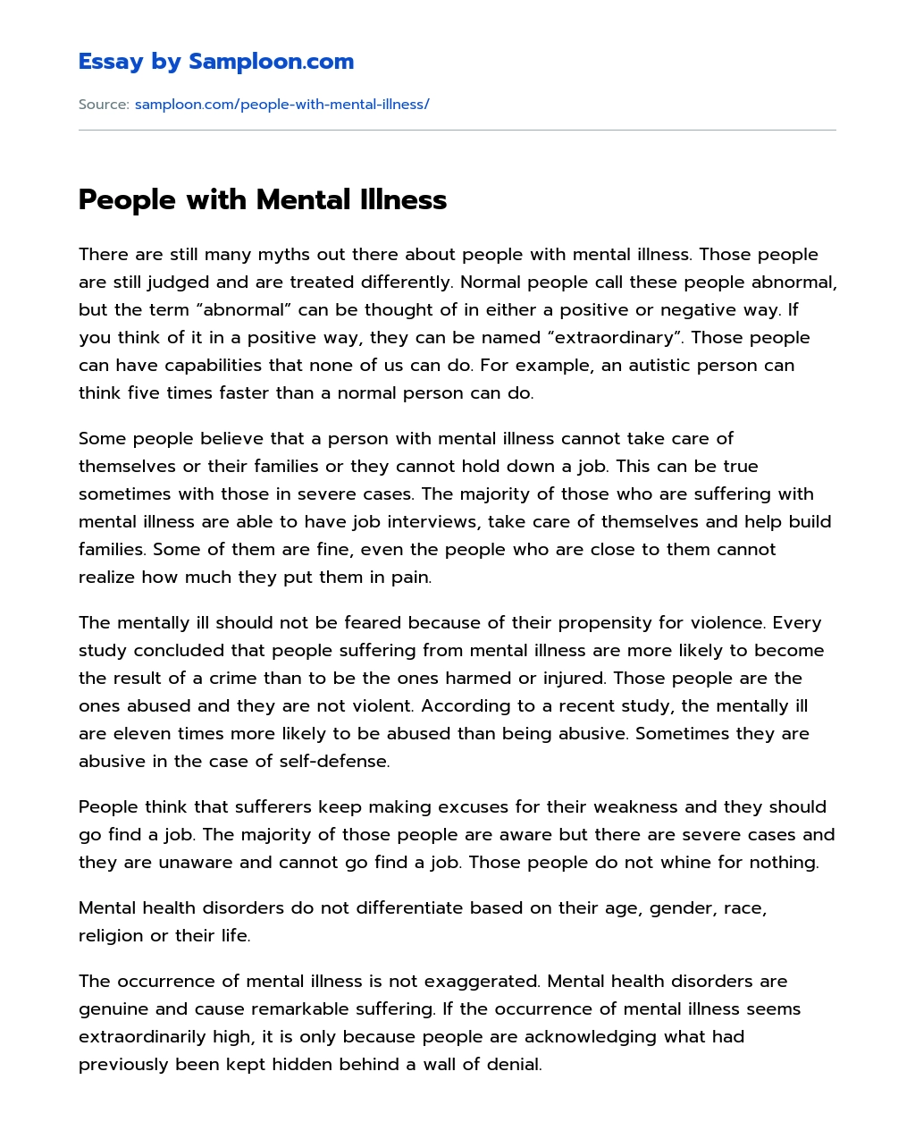 People with Mental Illness essay