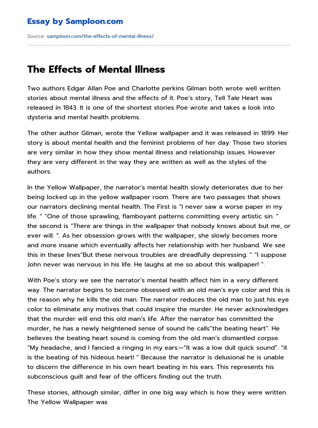 The Effects of Mental Illness essay