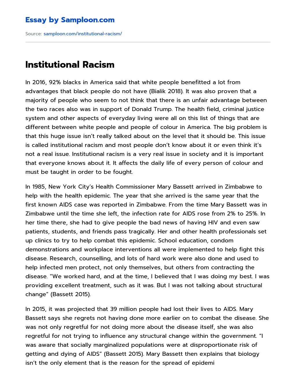 Institutional Racism essay