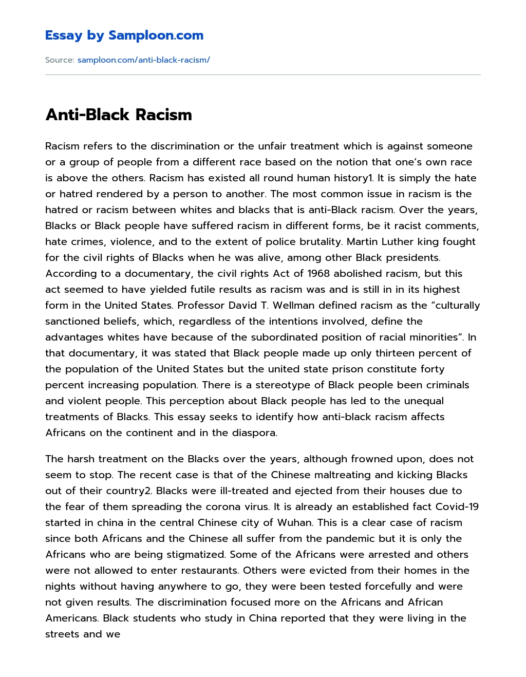 Anti-Black Racism essay