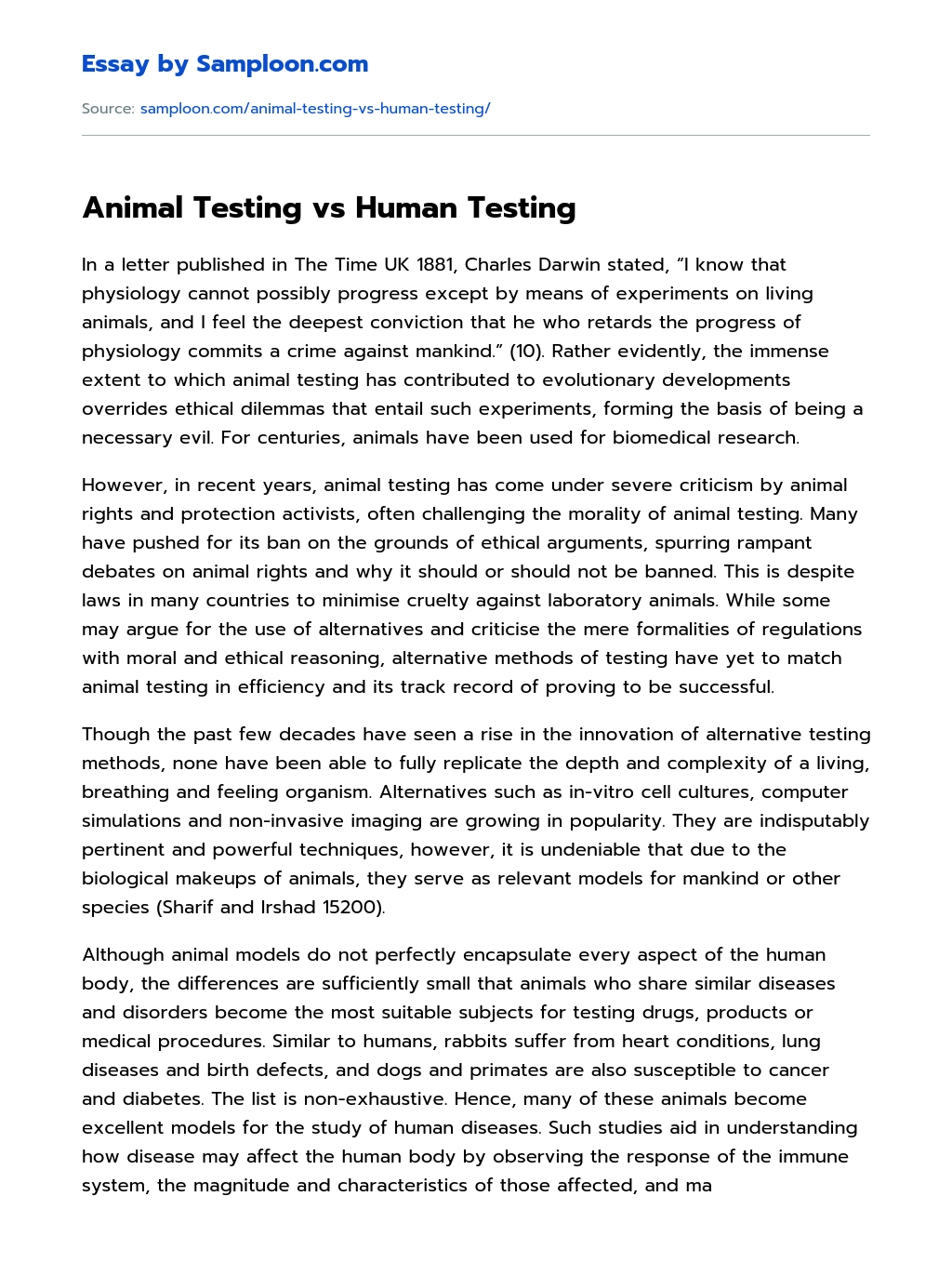Animal Testing vs Human Testing essay