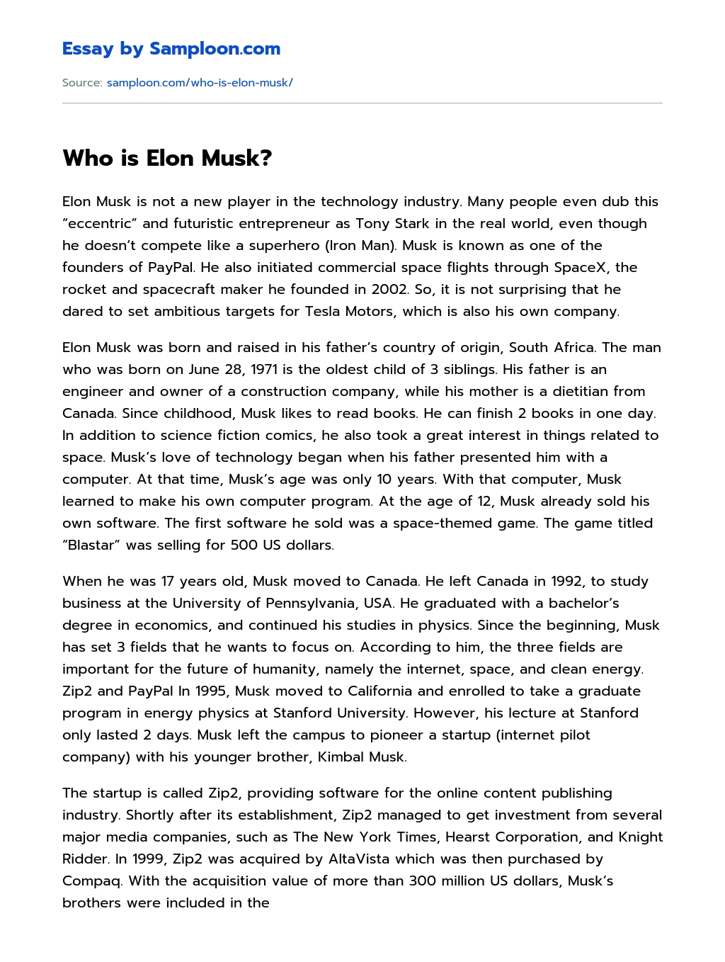 Who is Elon Musk? essay