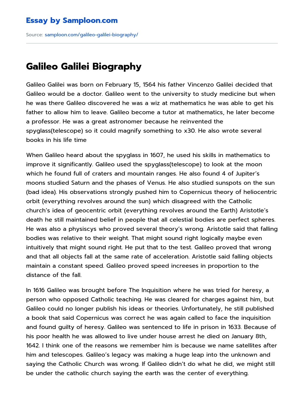 Galileo Galilei Biography essay