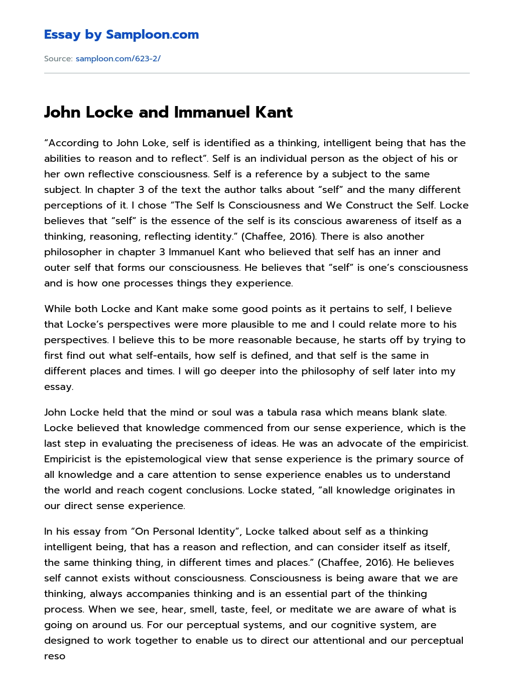 John Locke and Immanuel Kant Argumentative Essay essay