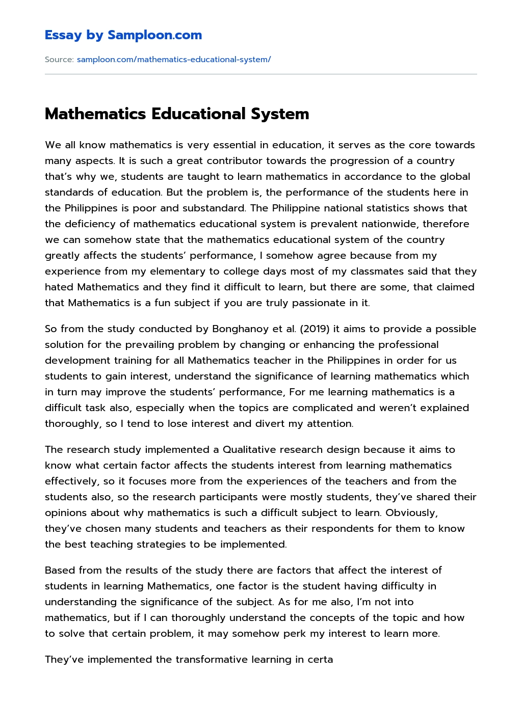 Mathematics Educational System essay