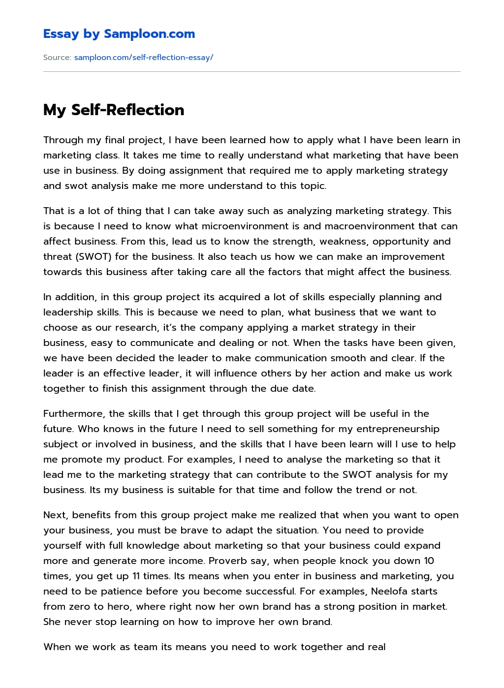 My Self-Reflection essay