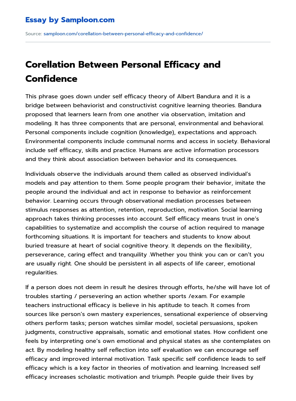 Corellation Between Personal Efficacy and Confidence essay