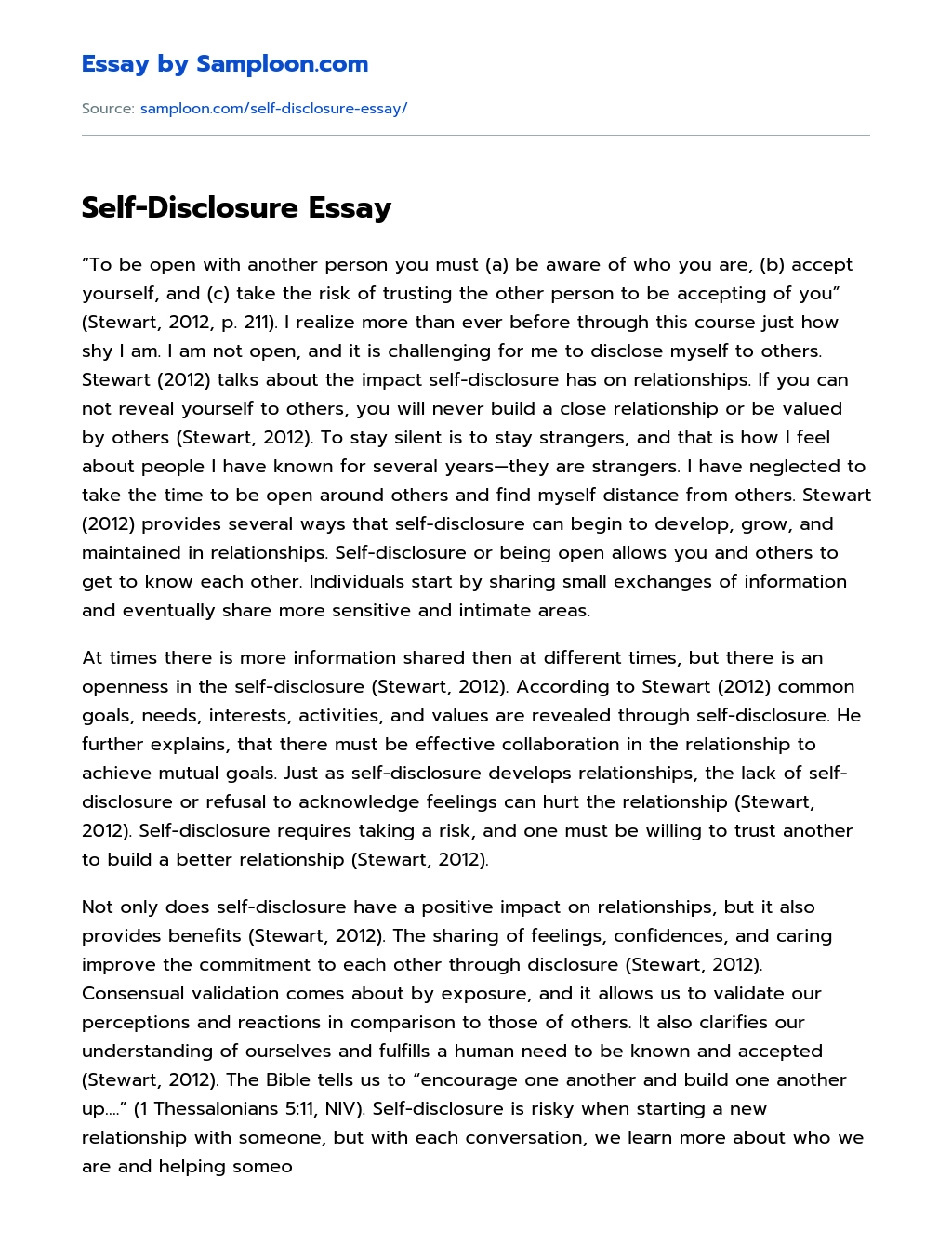 Self-Disclosure Essay essay