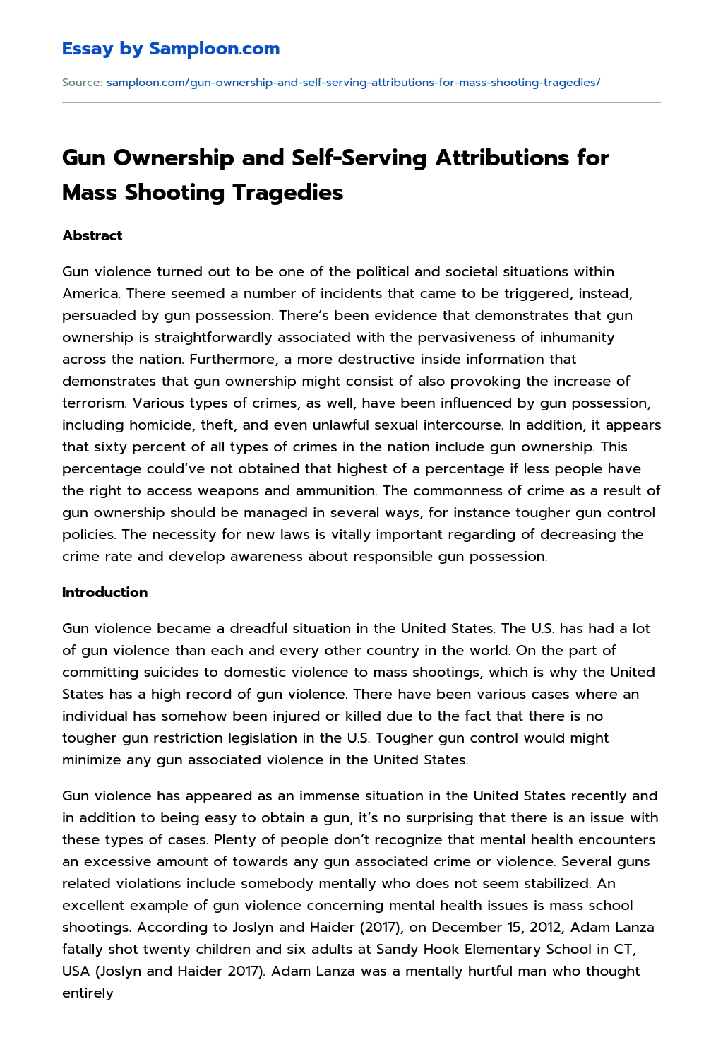 Gun Ownership and Self-Serving Attributions for Mass Shooting Tragedies essay