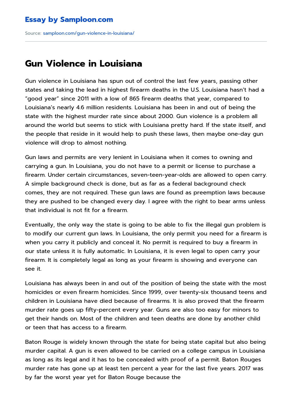 Gun Violence in Louisiana essay