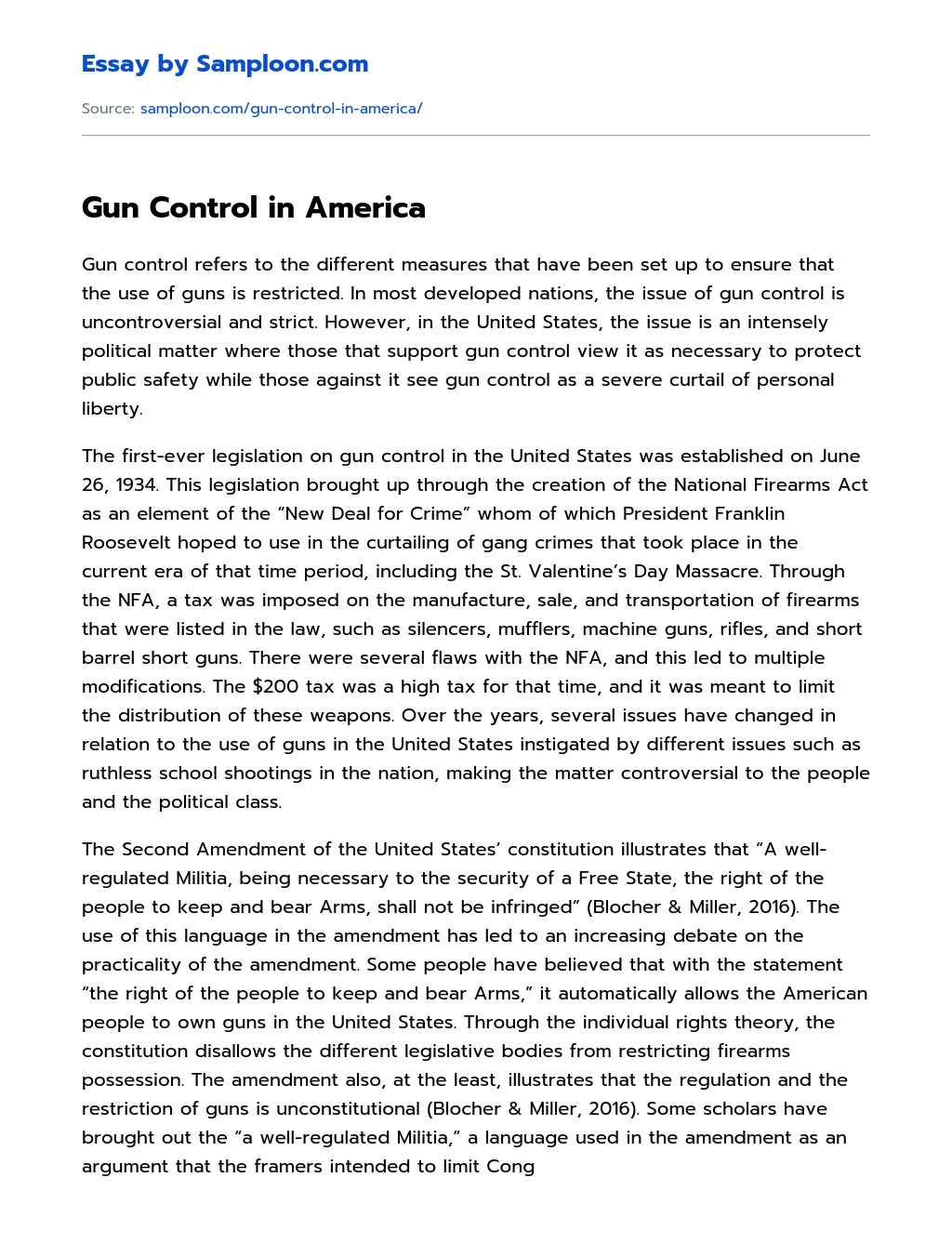 Gun Control in America essay