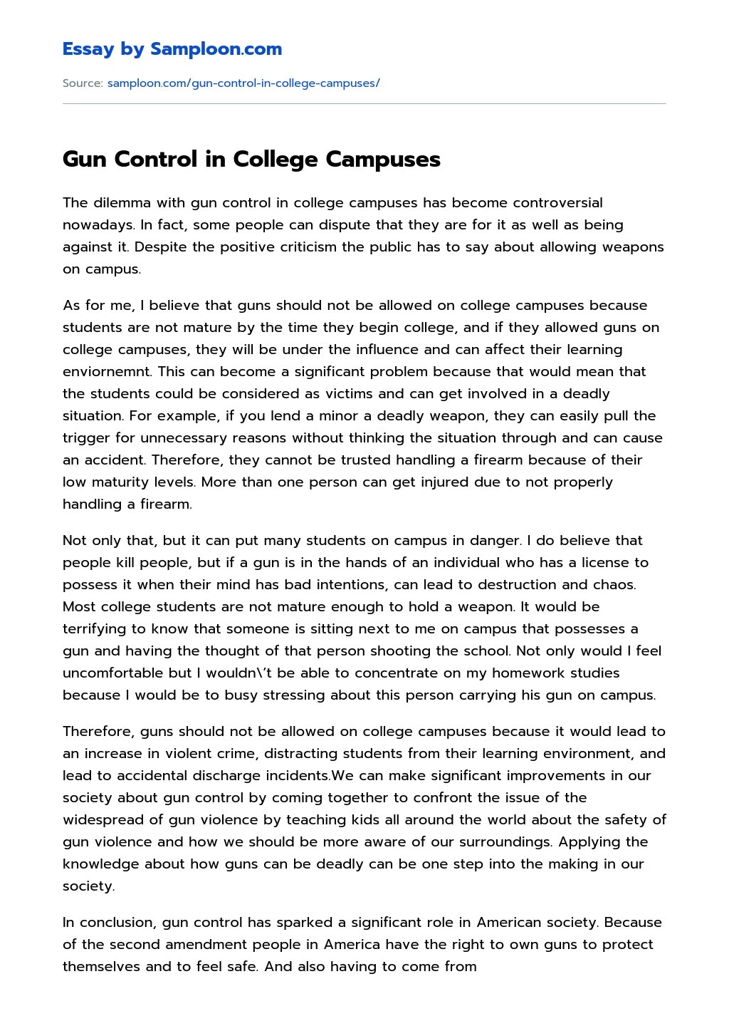 Gun Control in College Campuses essay