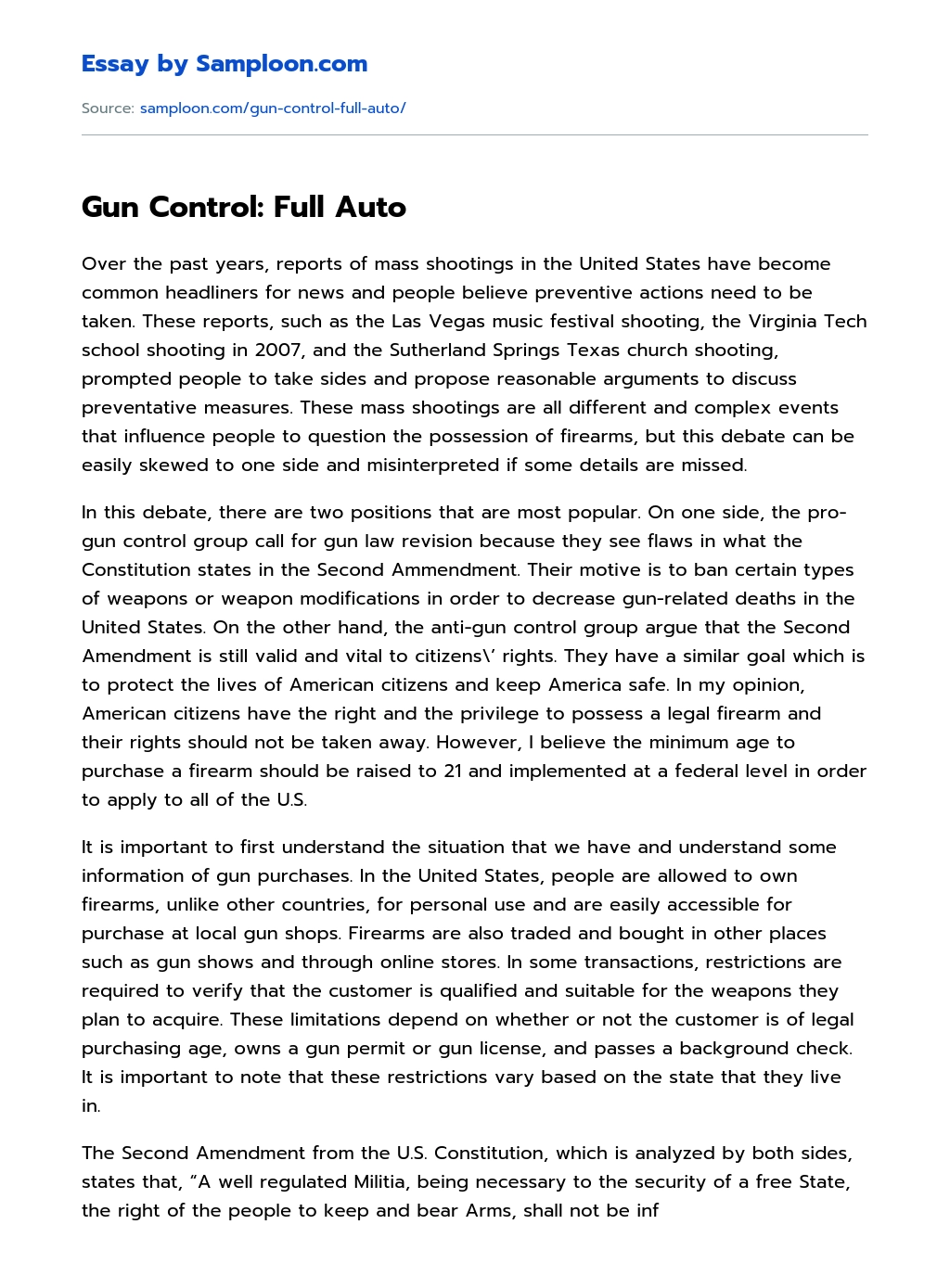 Gun Control: Full Auto essay