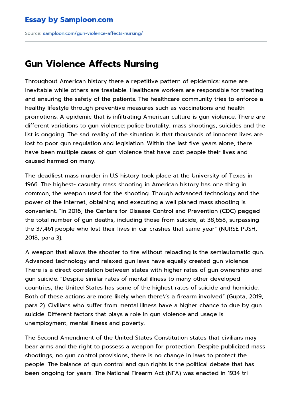 Gun Violence Affects Nursing essay