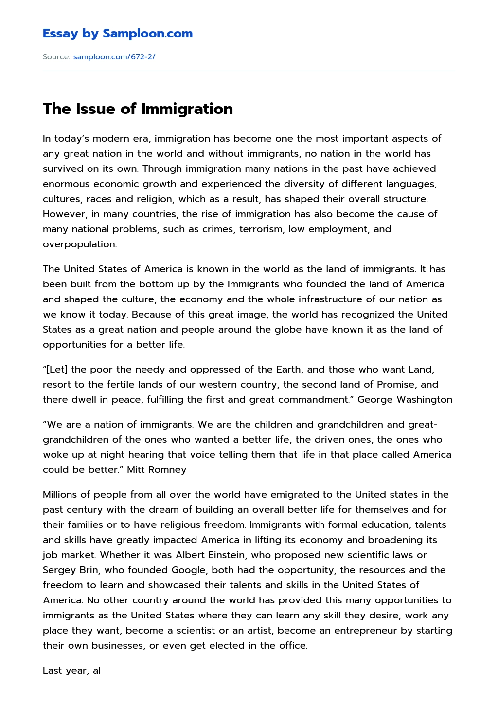 The Issue of Immigration essay