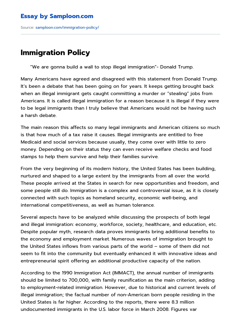 Immigration Policy essay