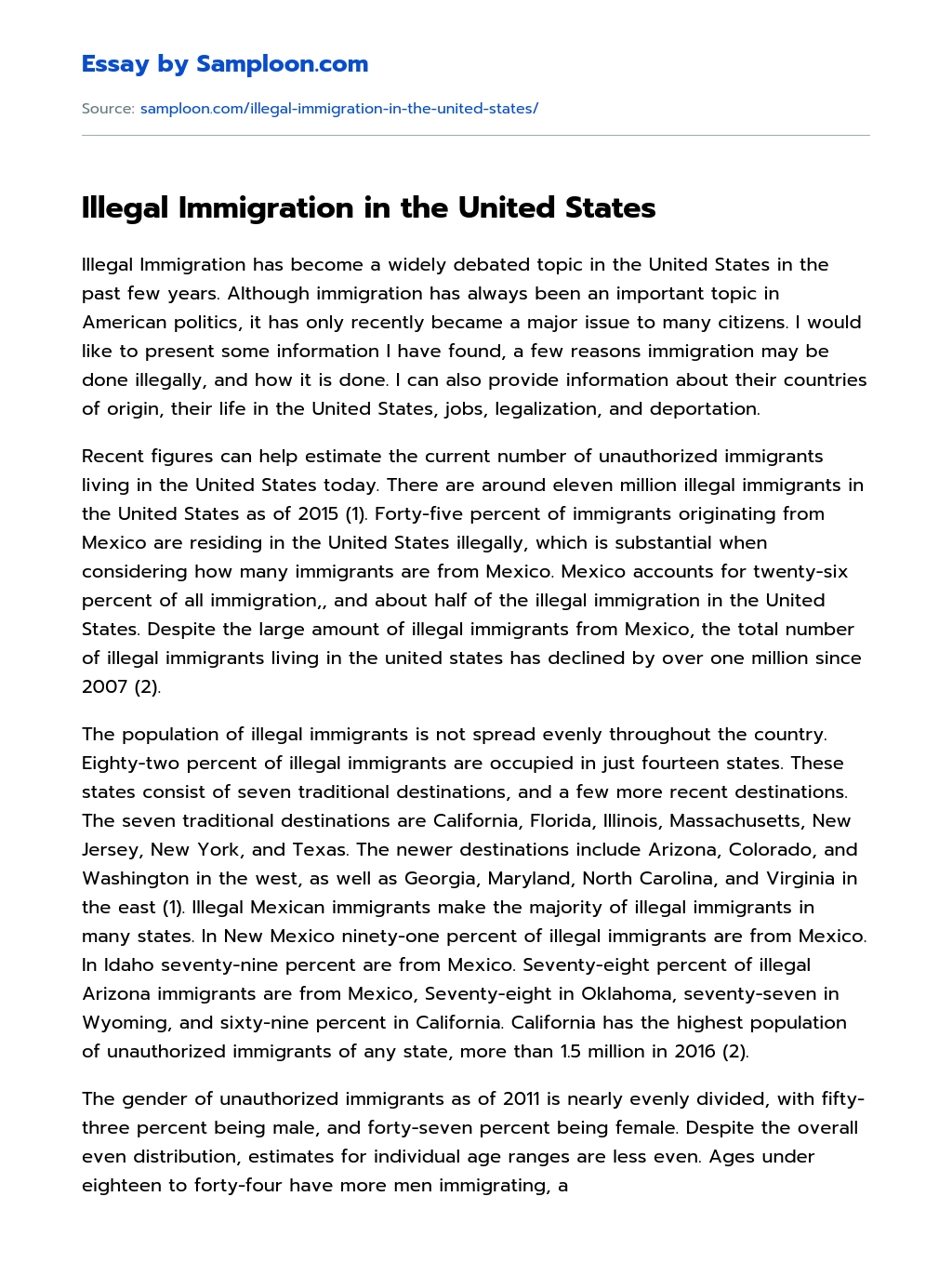 Illegal Immigration in the United States essay