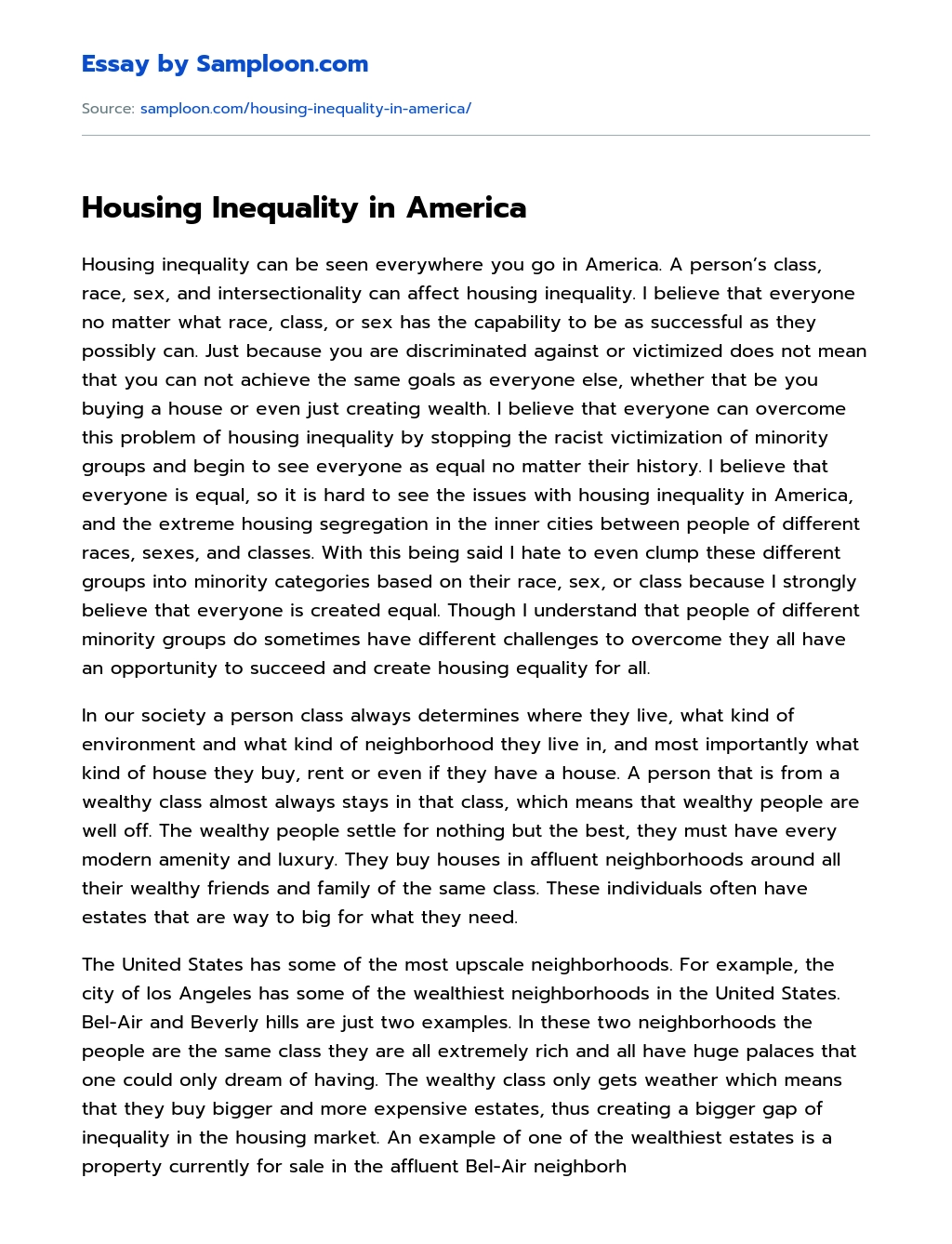 Housing Inequality in America essay