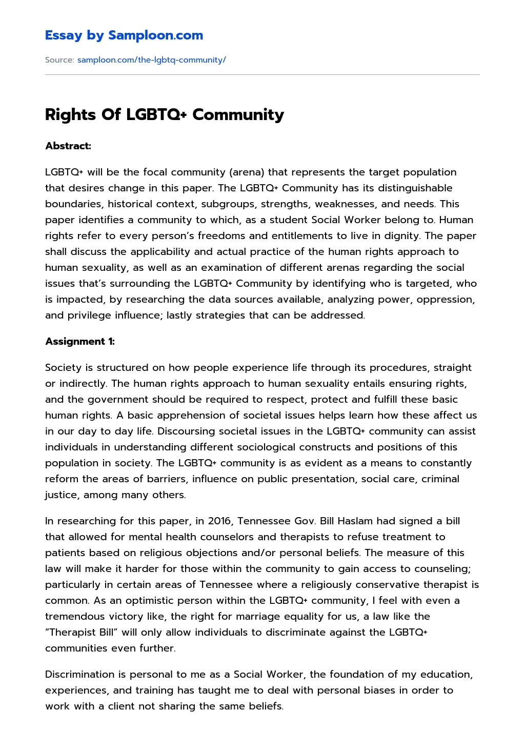 Rights Of LGBTQ+ Community essay