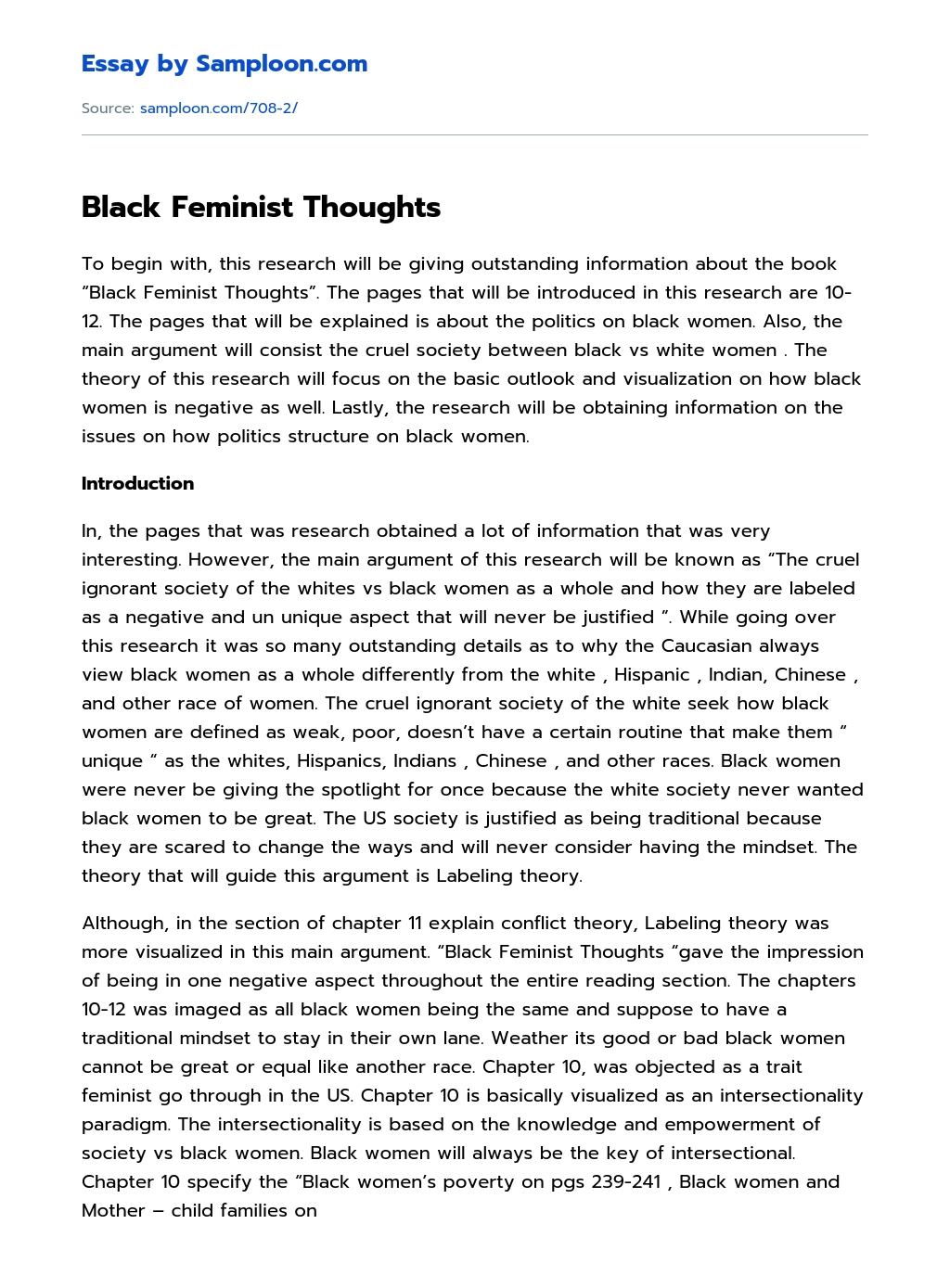 Black Feminist Thoughts essay