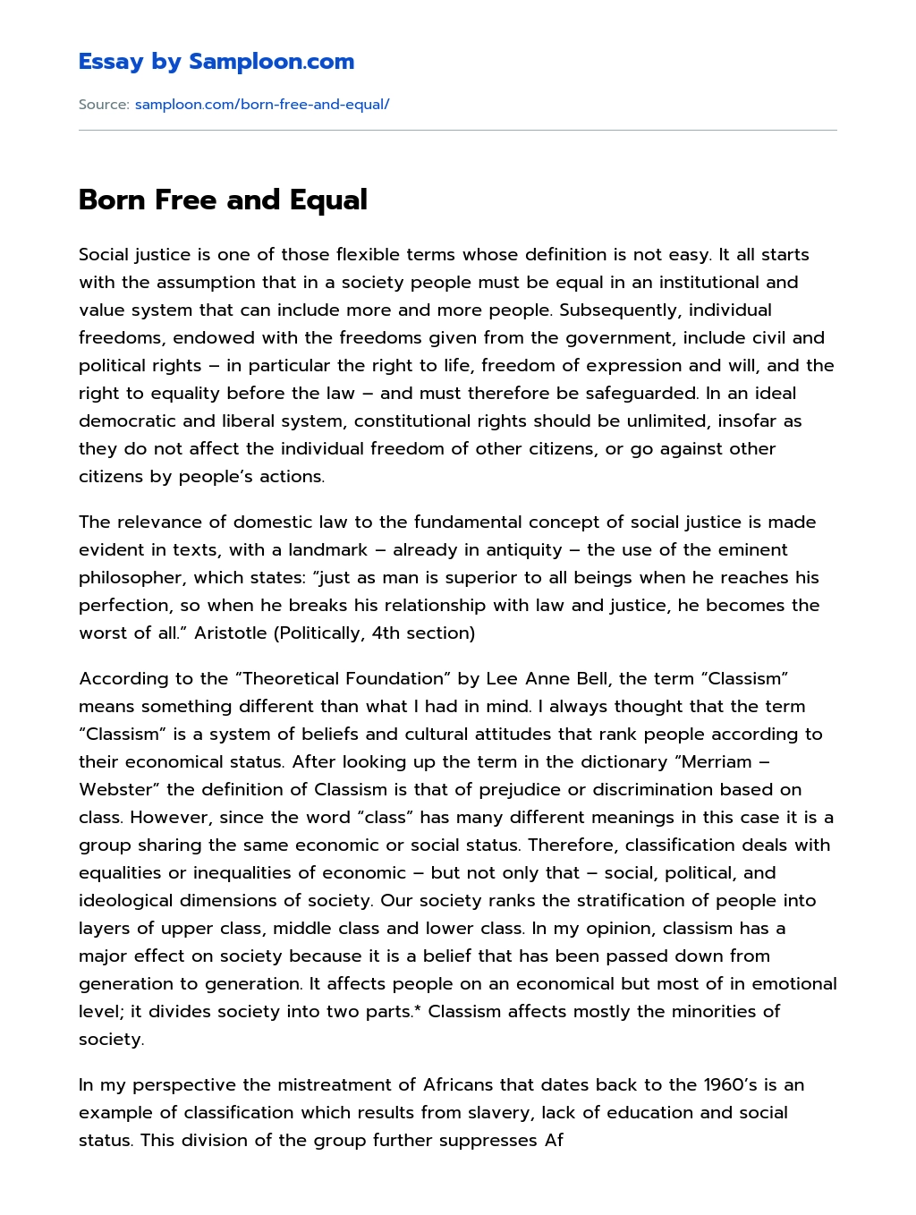 Born Free and Equal essay