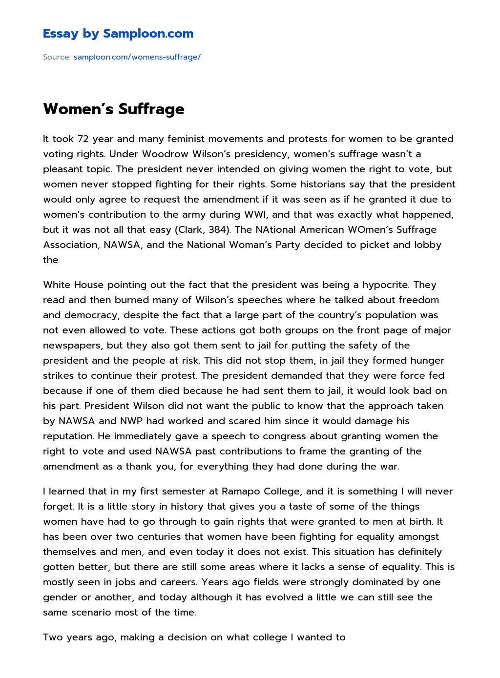 Women’s Suffrage essay