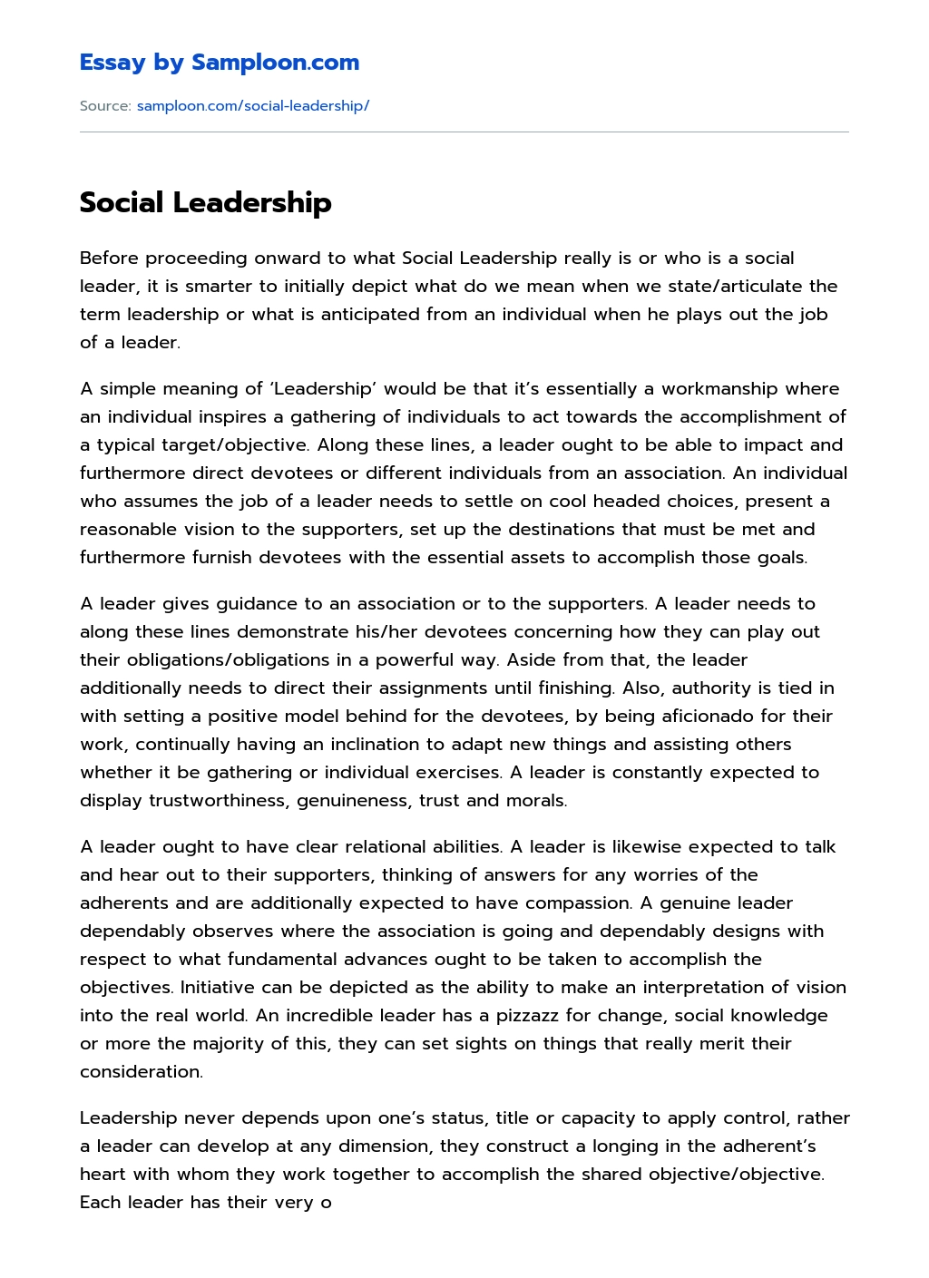 Social Leadership essay