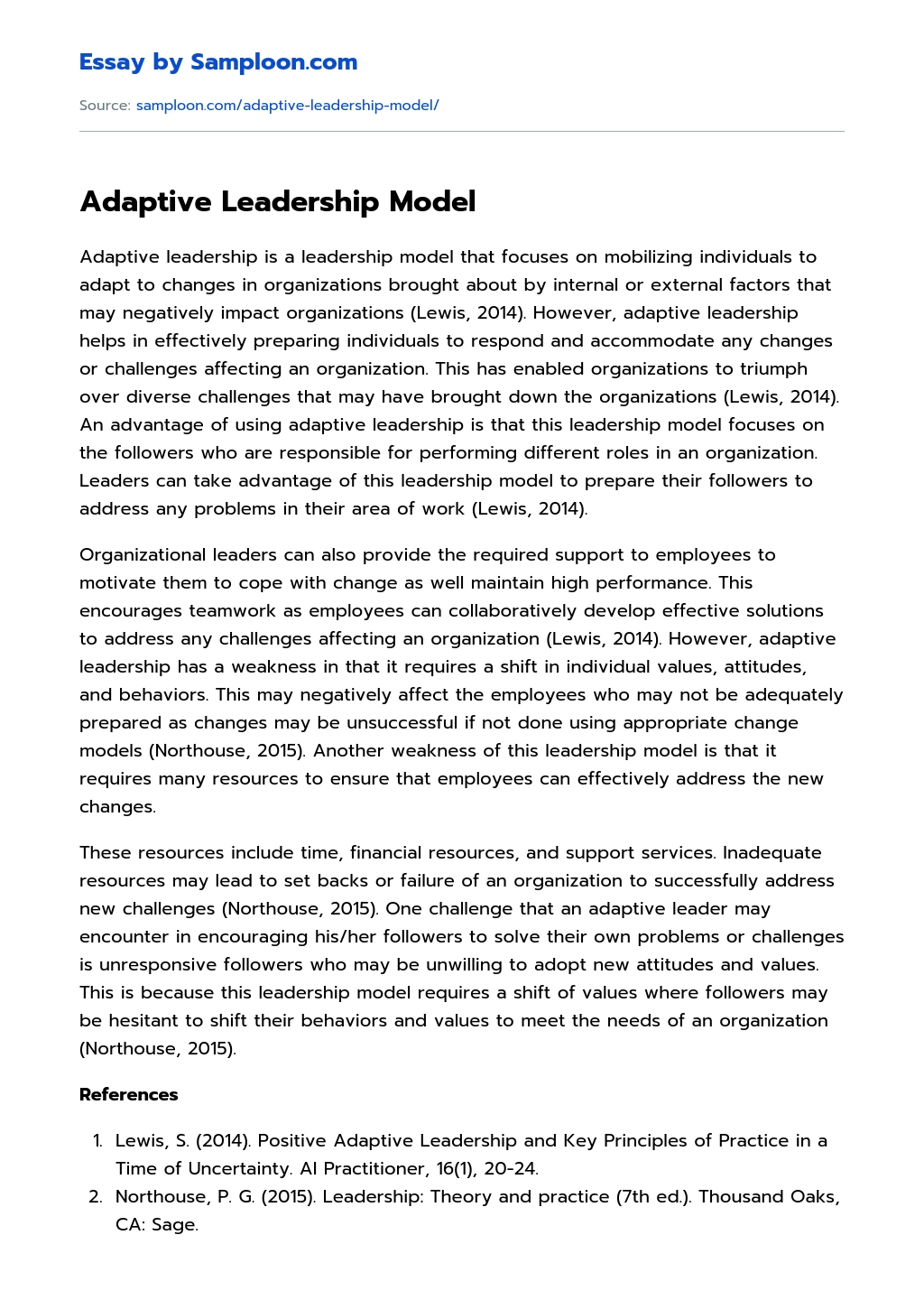 Adaptive Leadership Model essay