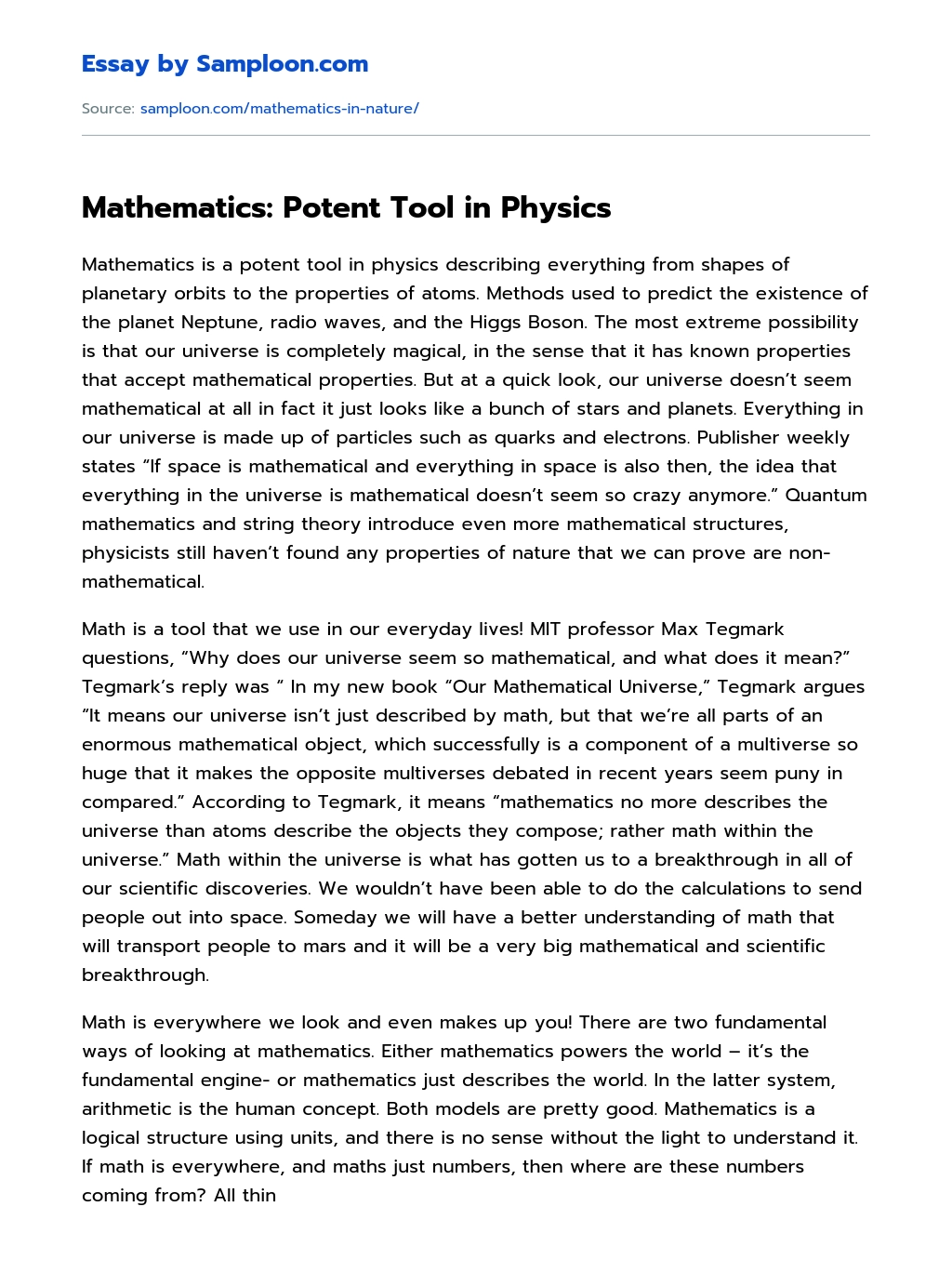 Mathematics: Potent Tool in Physics essay
