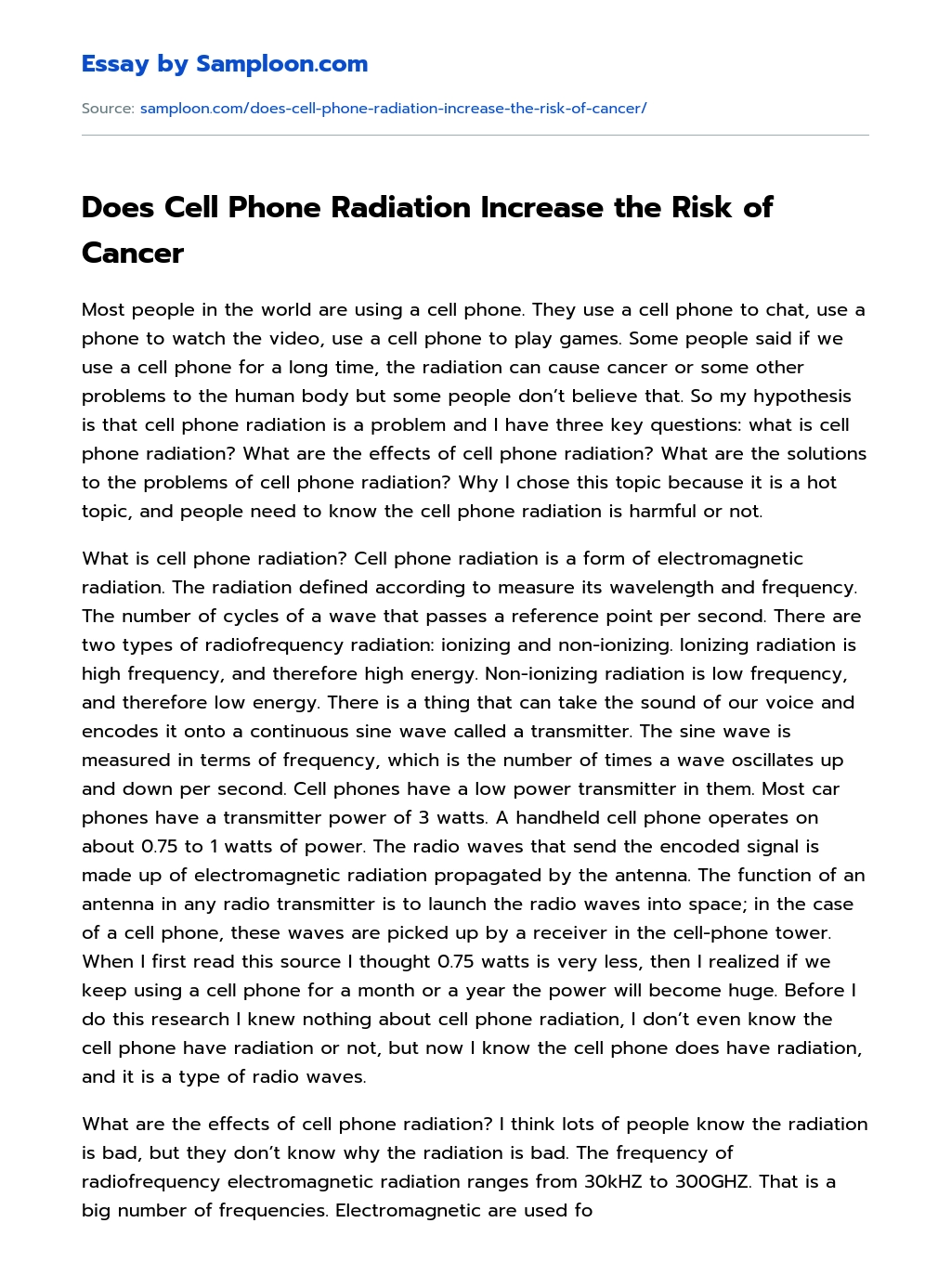 Does Cell Phone Radiation Increase the Risk of Cancer essay