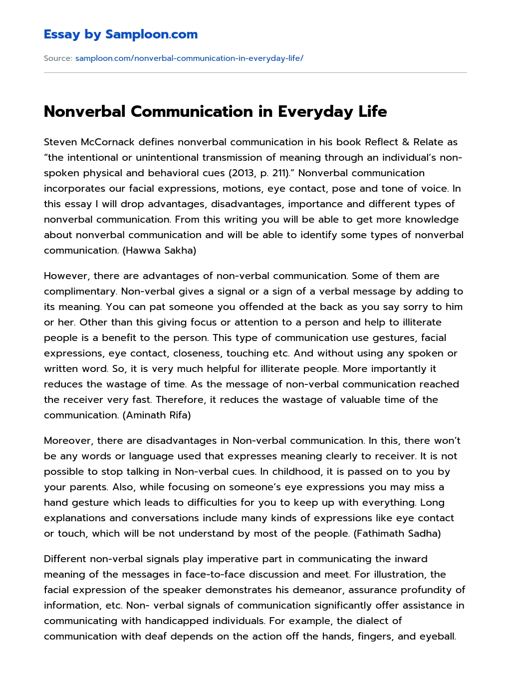 Nonverbal Communication in Everyday Life essay