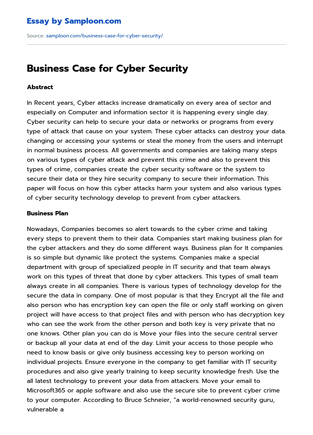 Business Case for Cyber Security essay