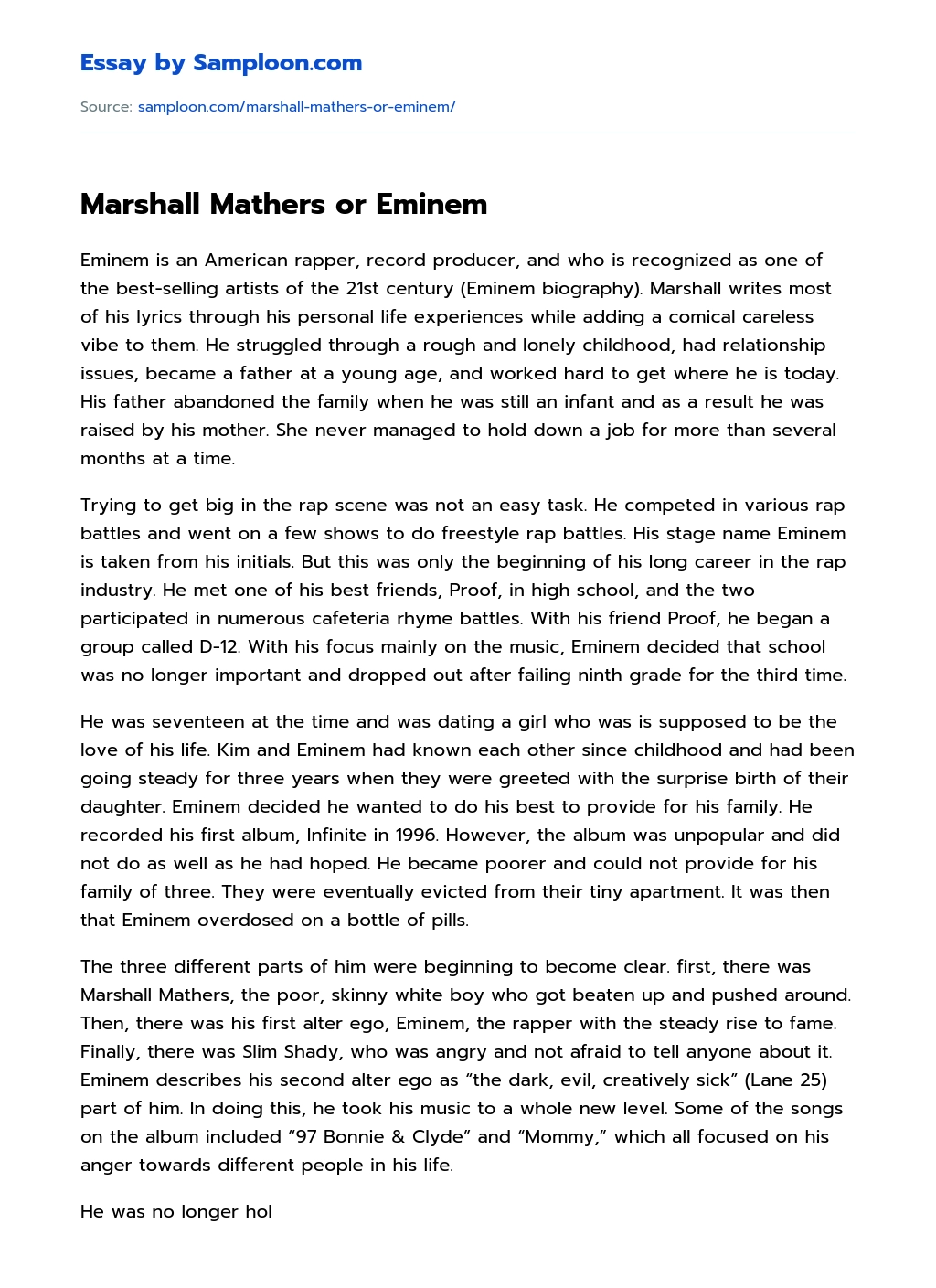 Marshall Mathers or Eminem essay