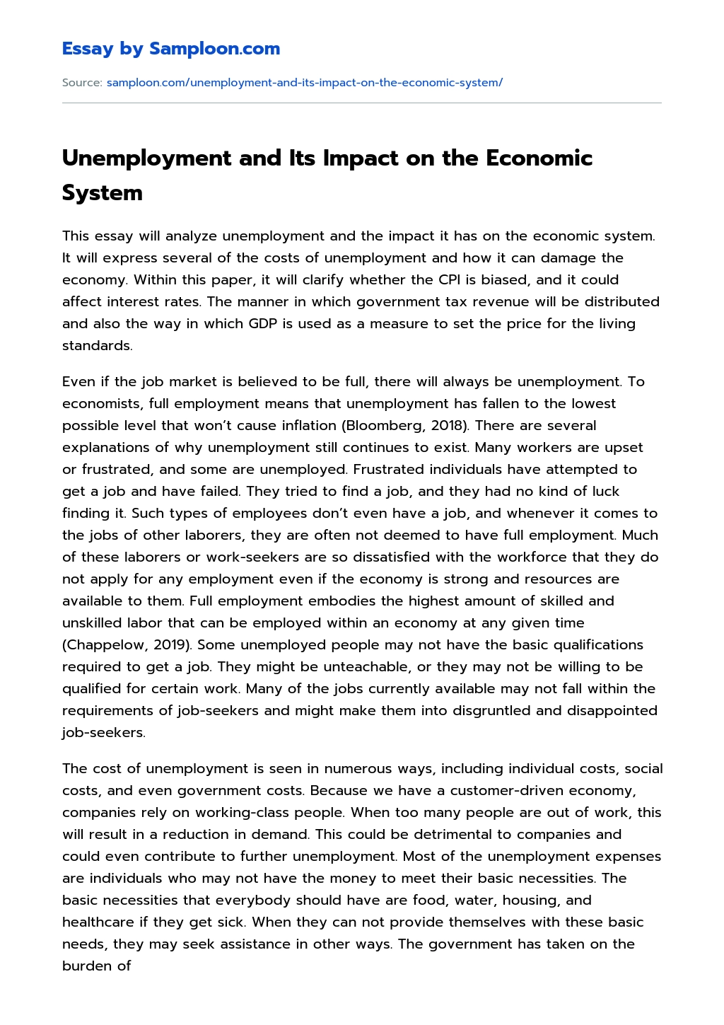 Unemployment and Its Impact on the Economic System essay