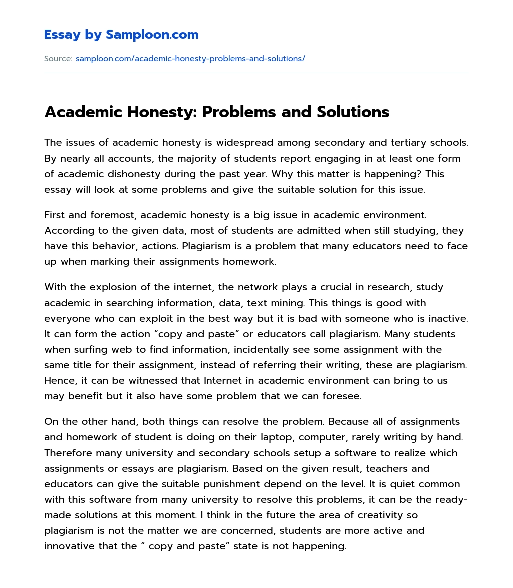 Academic Honesty: Problems and Solutions essay